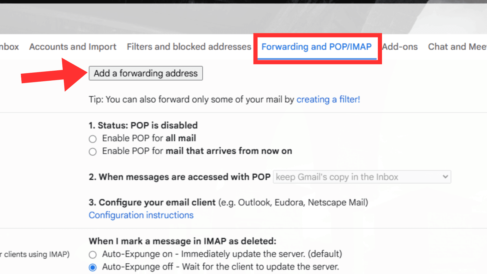 Gmail forwarding step 2