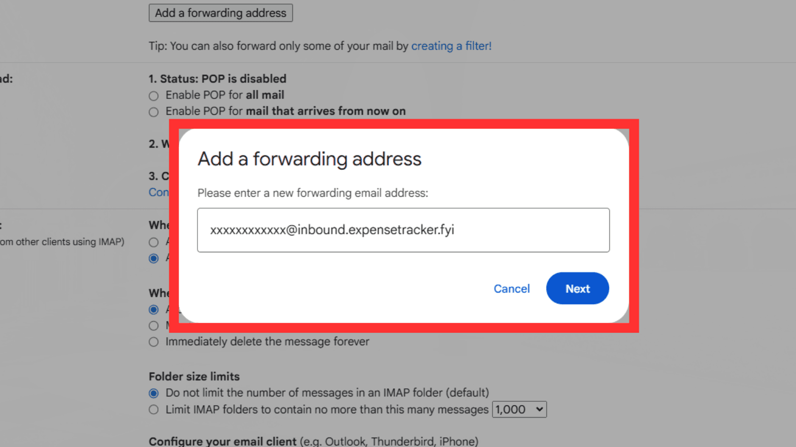 Gmail forwarding step 3