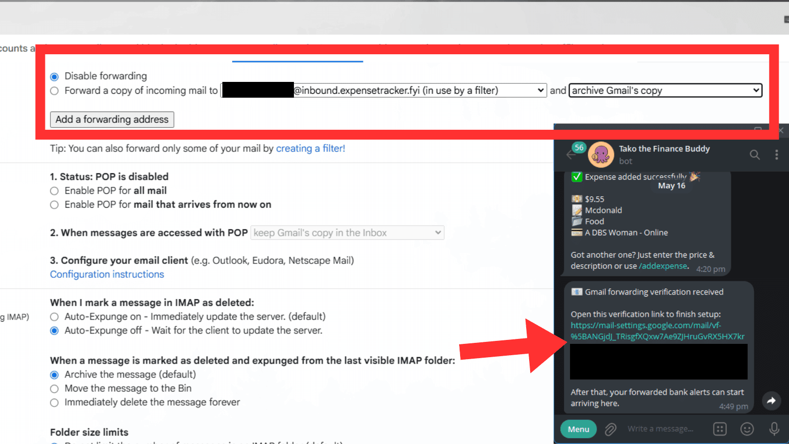 Gmail forwarding step 4