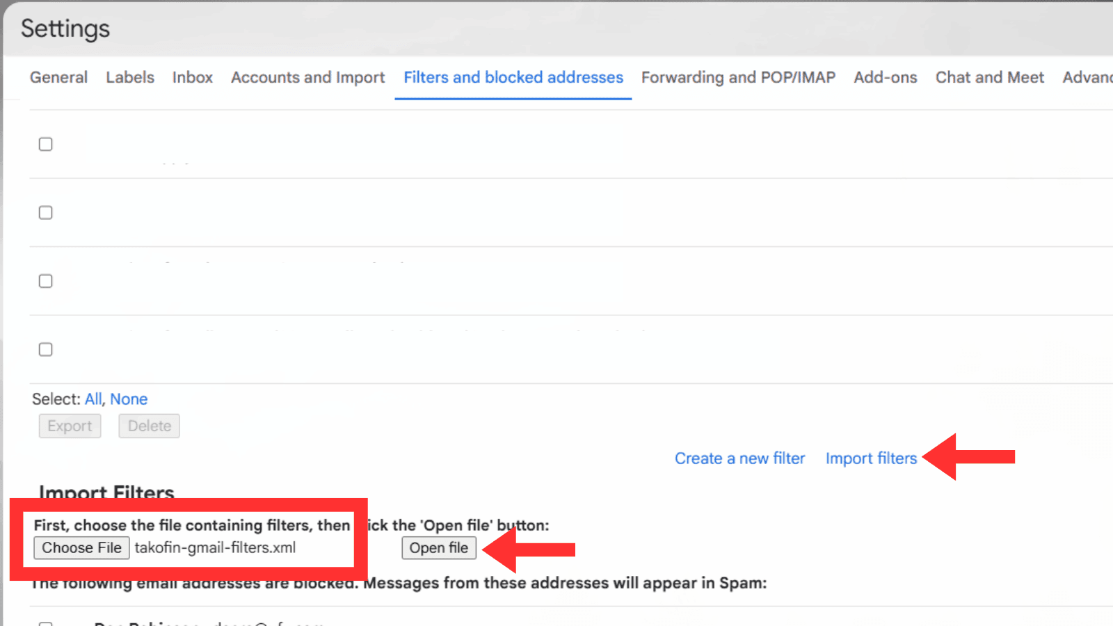 Import the generated filters into Gmail